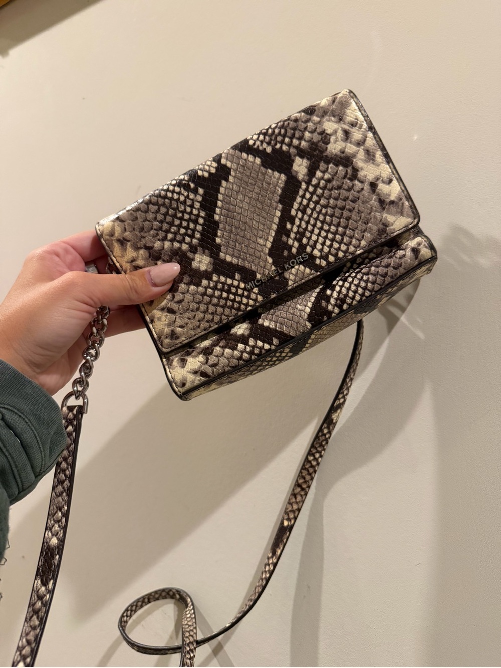 Michael Kors Snake-Print Crossbody in Black and Cream